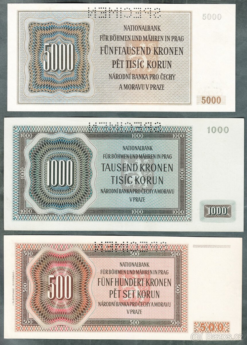 Staré bankovky PROTEKTORÁT KOMPLET SESTAVA pěkný stav - 3