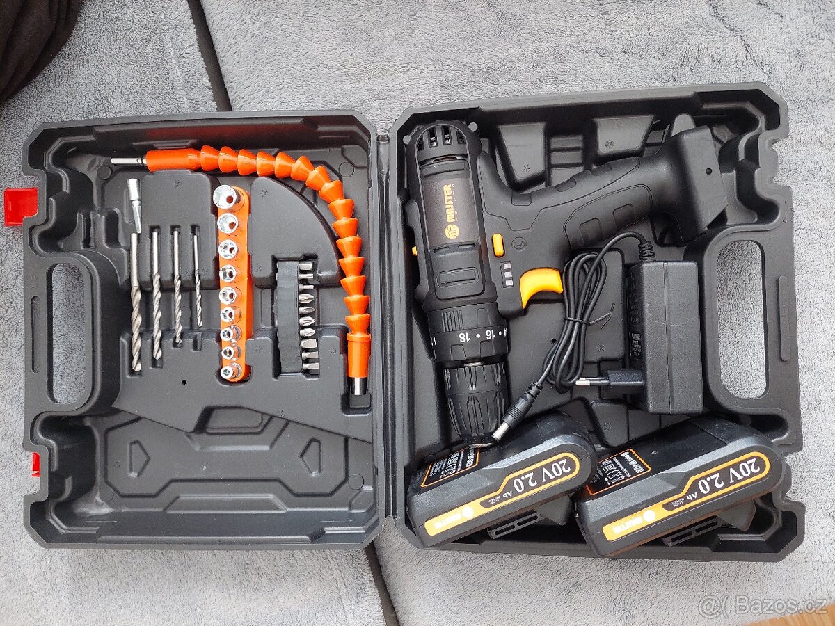 Aku příklepová vrtačka, šroubovák, 2 baterie, příslušenství. - 3