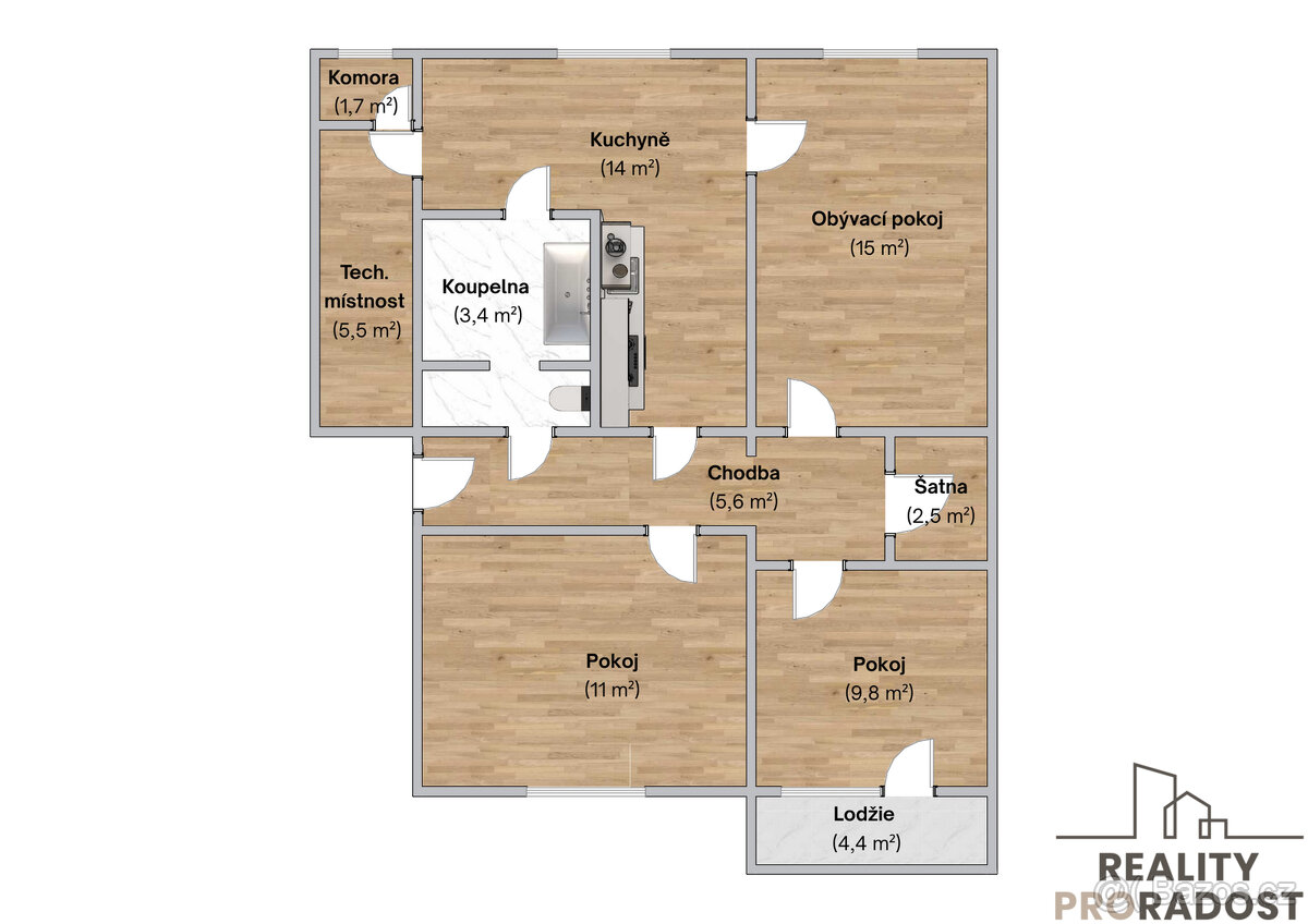 Nabízím vám k prodeji krásný byt 3+1 s lodžií v Holešově. - 3