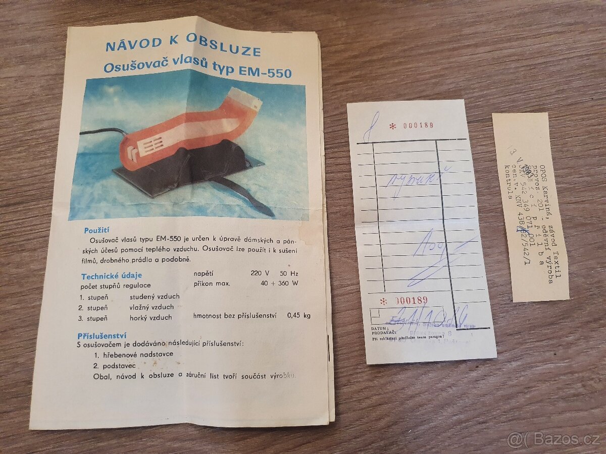 Retro vysoušeč vlasů EM 550 jako nový s kulmou a návodem - 3