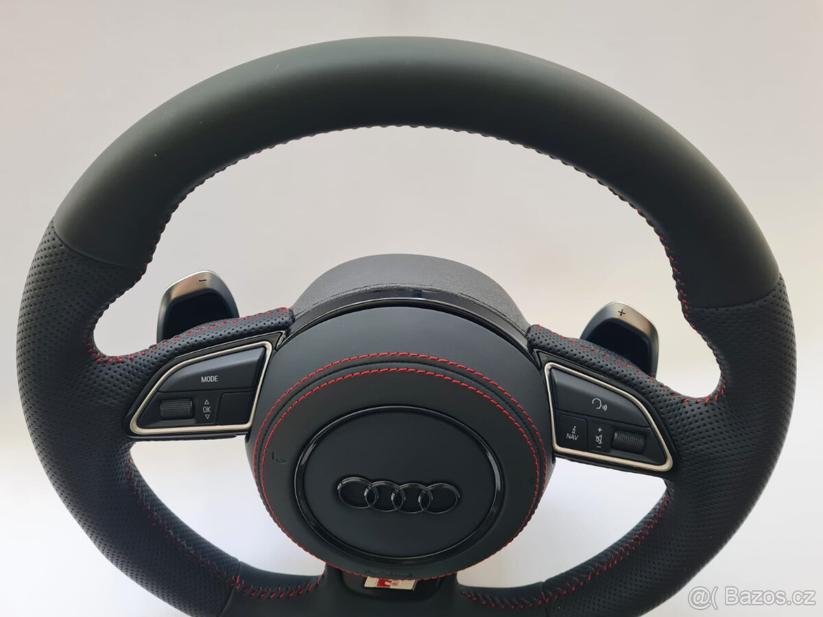 AUDI MULTIFUNKCNY VOLANT S AIRBAGOM A PADLAMI, červená niť - 3