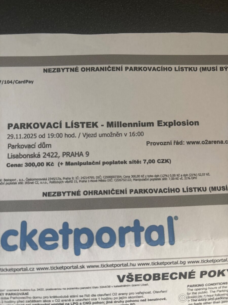 Millennium explosion - Prodám vstupenky + parkovací lístek - 3