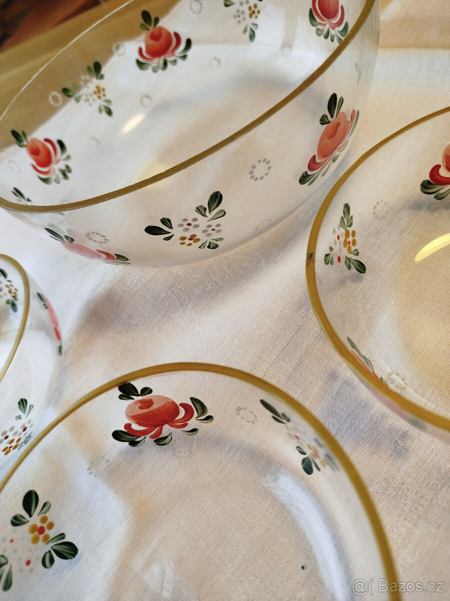 staré ručně malované skleněné misky - 3