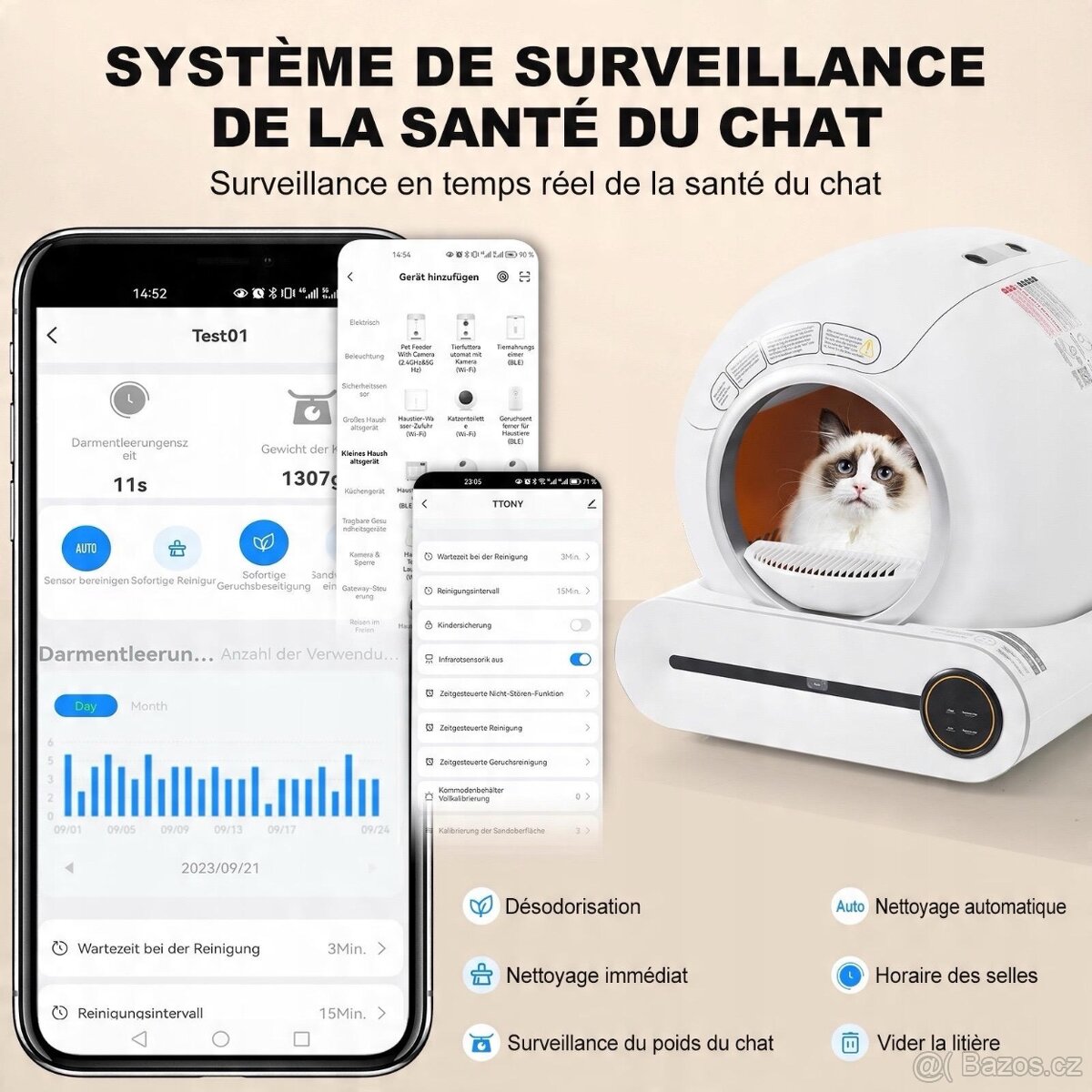 Samočisticí kočičí toaleta, 65 l Automatická - 3