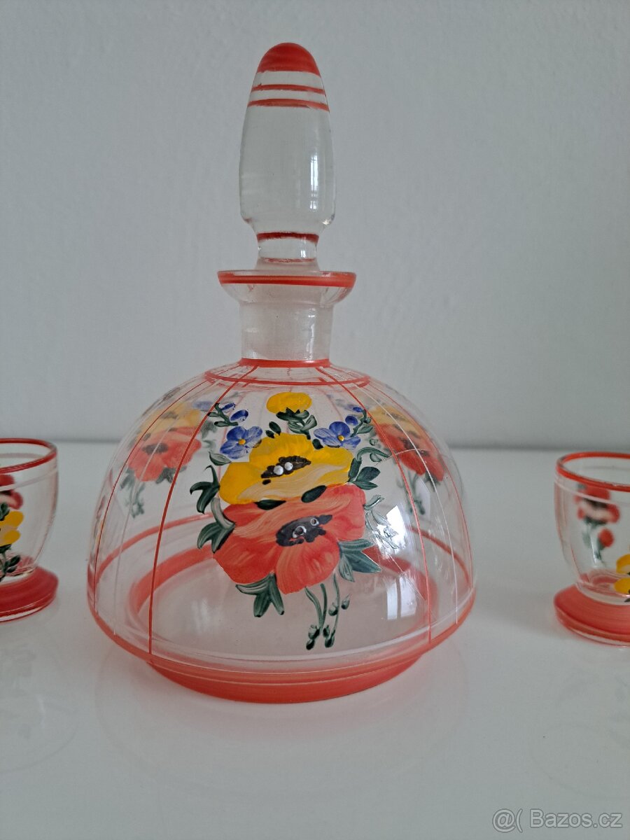 Ručně malovaná retro sada – karafa + 6 panáčků, 60.–70. léta - 3