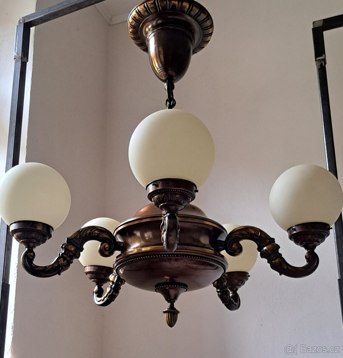 Starožitný velký mosazný lustr, r.v.1920, osvětlení - 3