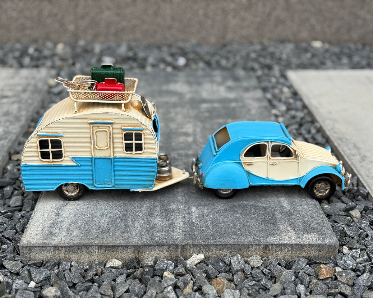 Plechový sběratelský model Citroën 2CV s karavanem kovový - 3