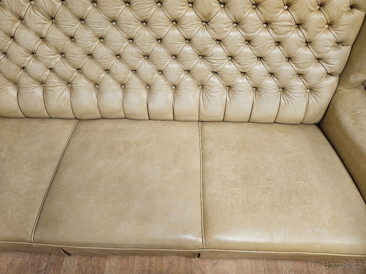 Chesterfield štýl,kožená vysoká sedačka,farba cappuccino - 3