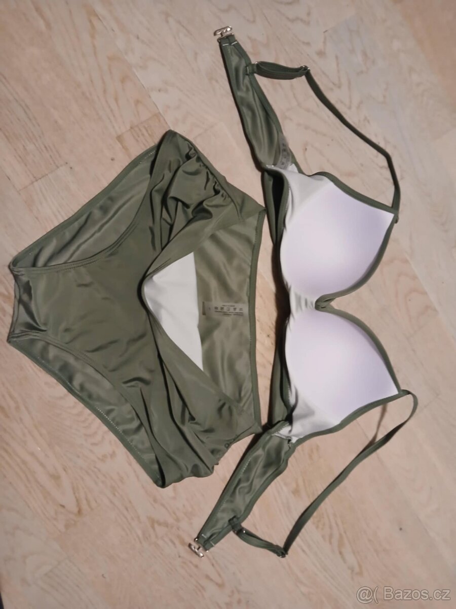 Olivové plavky s vyšším pasem - 3