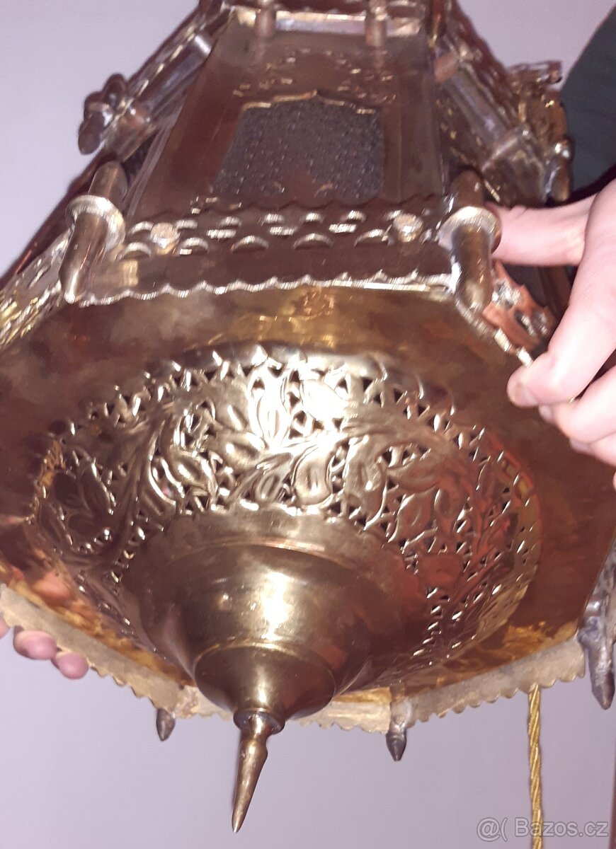Starožitná masivní mosazná zdobená lampa - 3