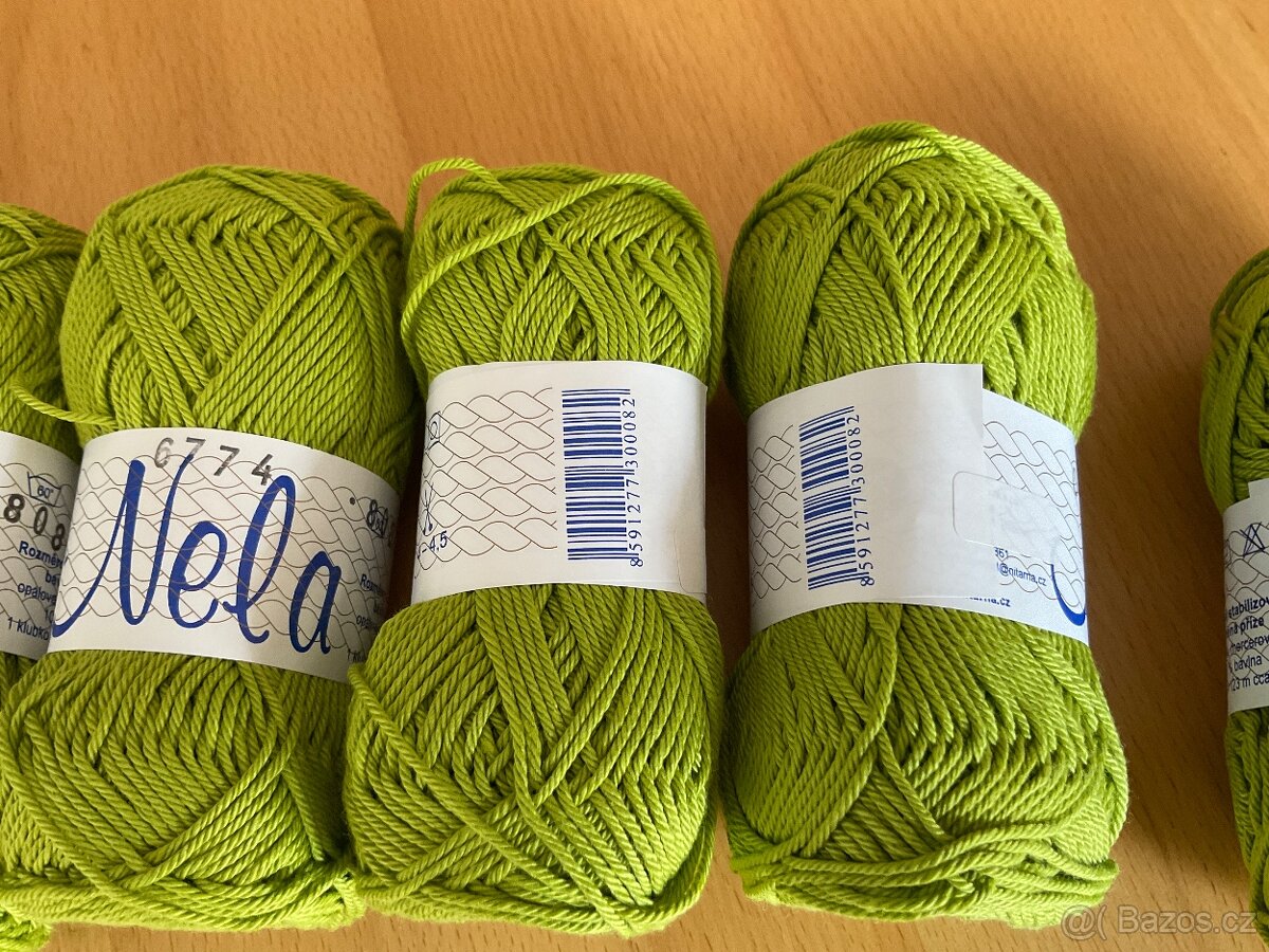 6x 50g háčkovací/ pletací příze Nela (300g)- hráškově zelená - 3
