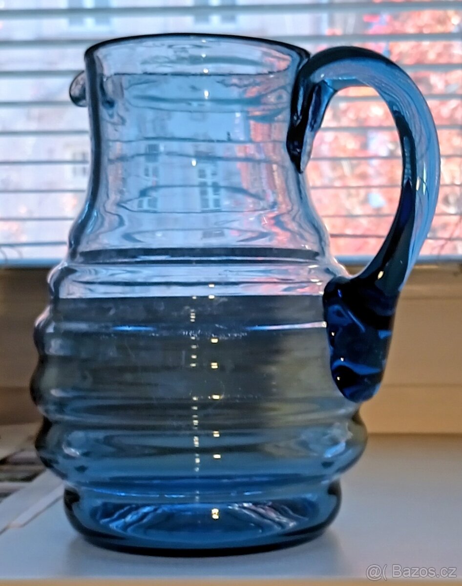 Starožitný džbán modré sklo 19,5cm - 3