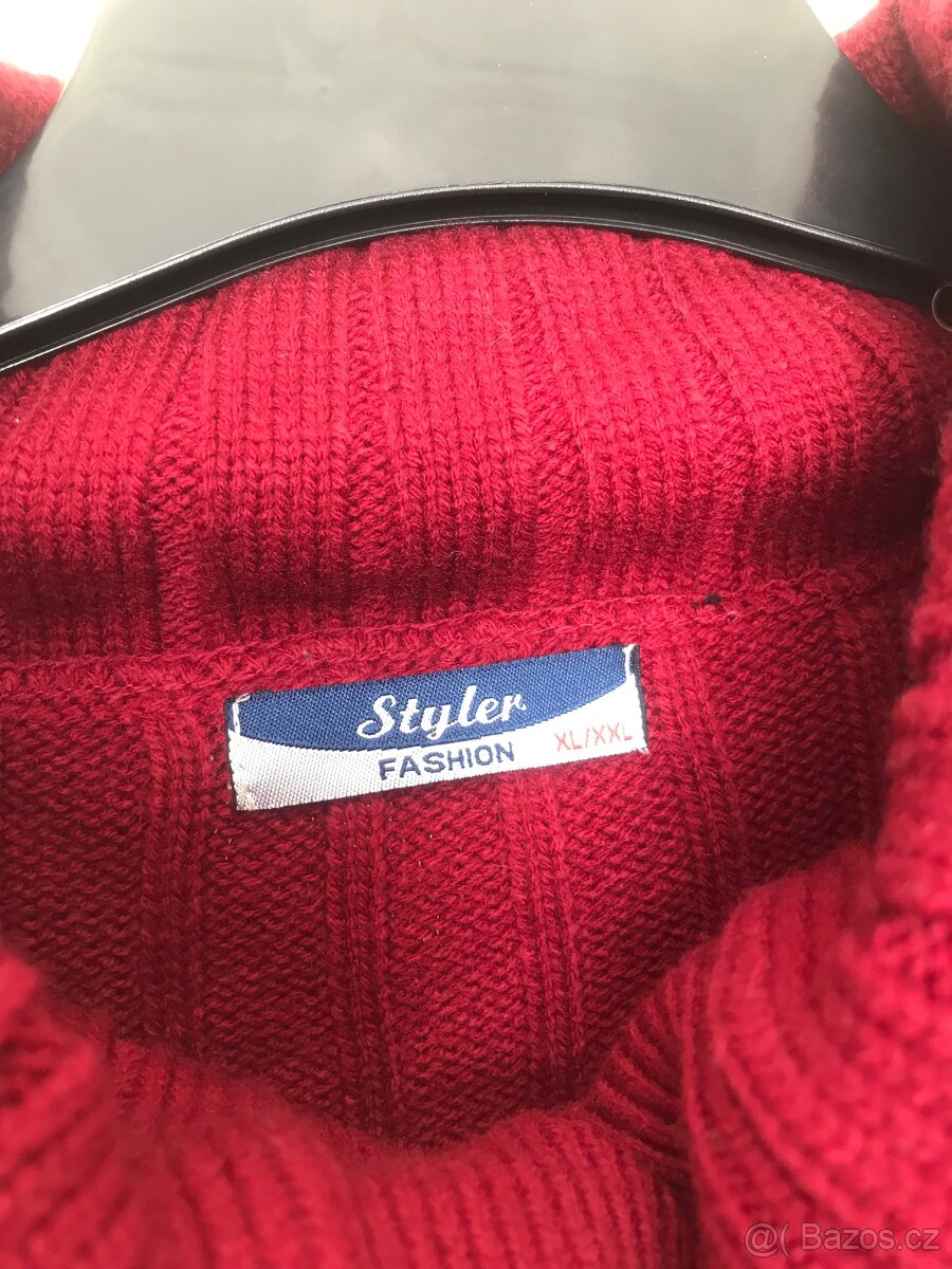 Teplý svetr na knoflíky - vínový XL/XXL - 3