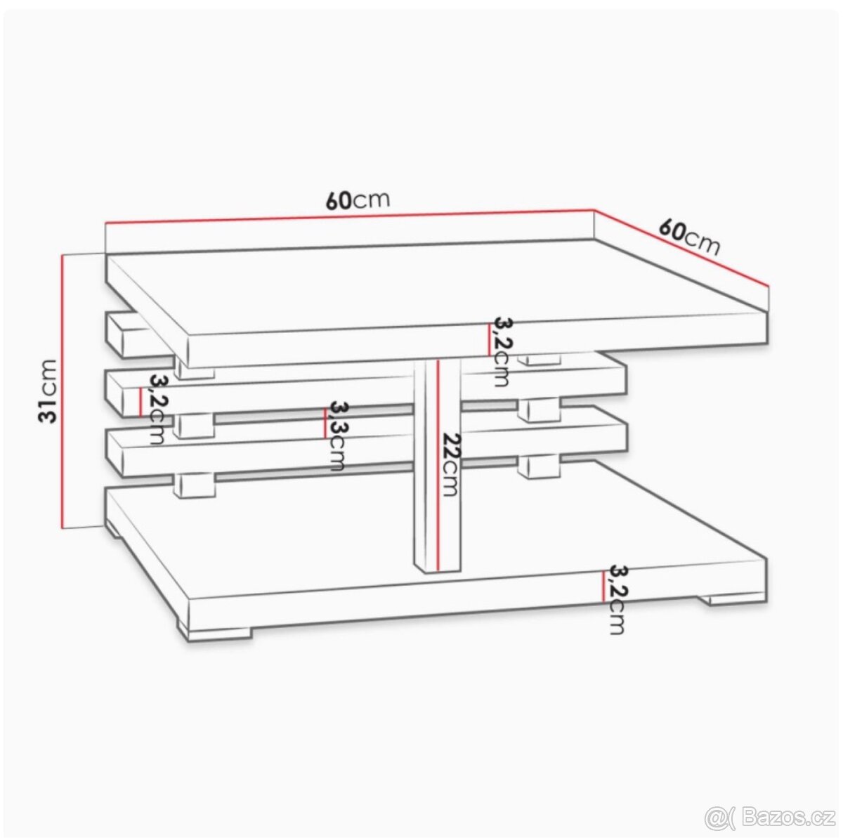 Designový konferenční stolek – bílý lesk - 3