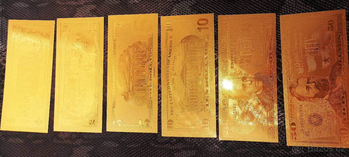 Pozlacená bankovka 24k, suvenýr, záložka, modrá bankovka - 3