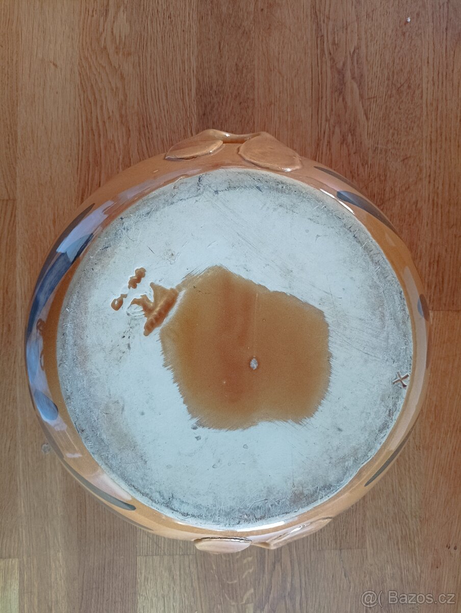 VELKÁ RUČNĚ MALOVANÁ KAMENINOVÁ ZADĚLÁVACÍ MÍSA FRANCIE - 3