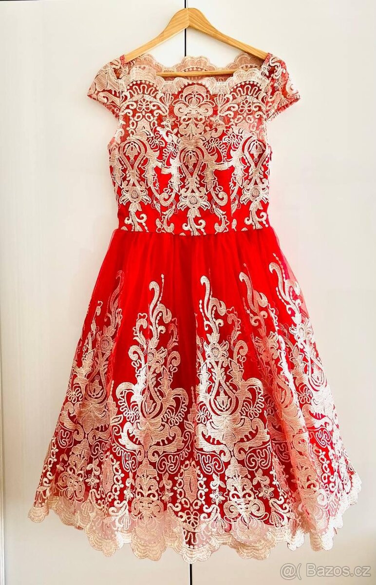 Dámské červené vánoční párty šaty vel. 38 - 3