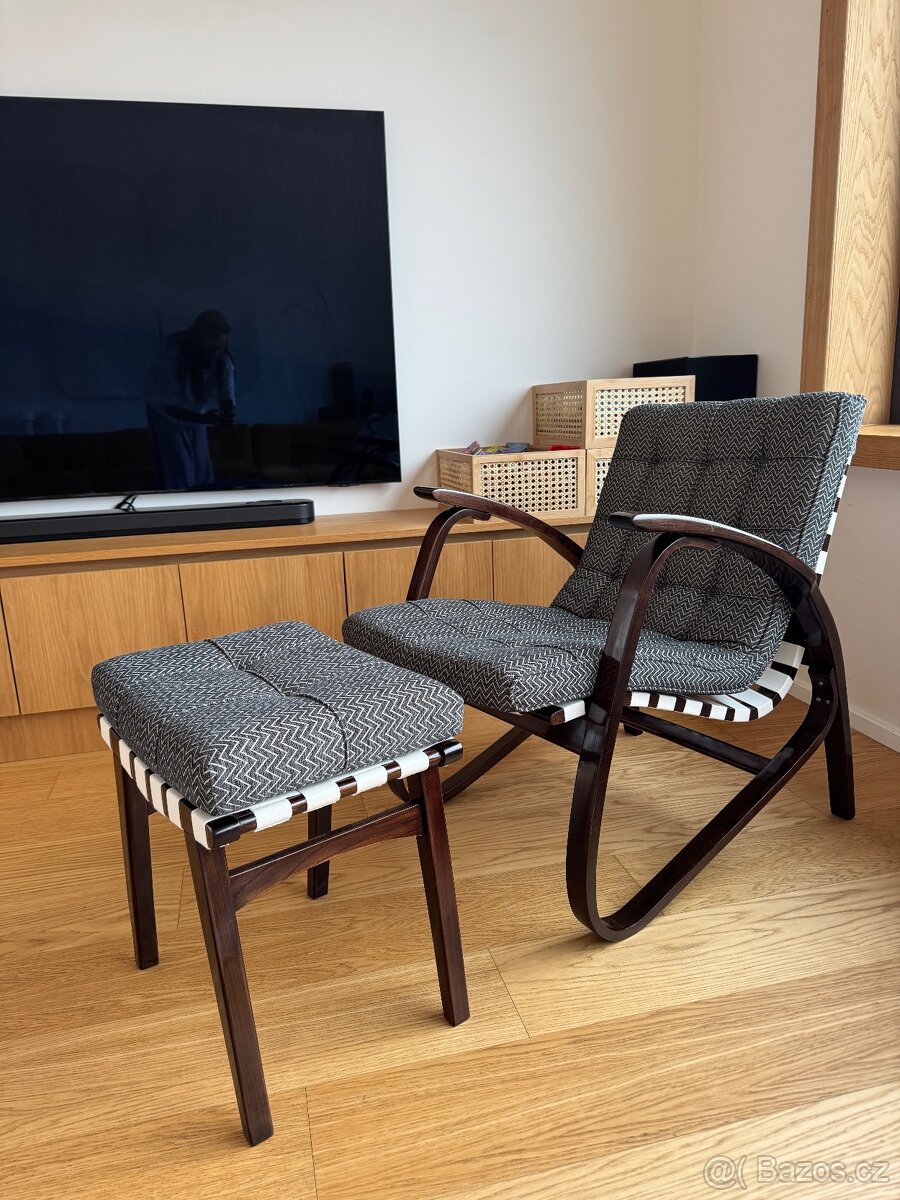 Starožitná křesla Jan Vaňek + podnožka - 3