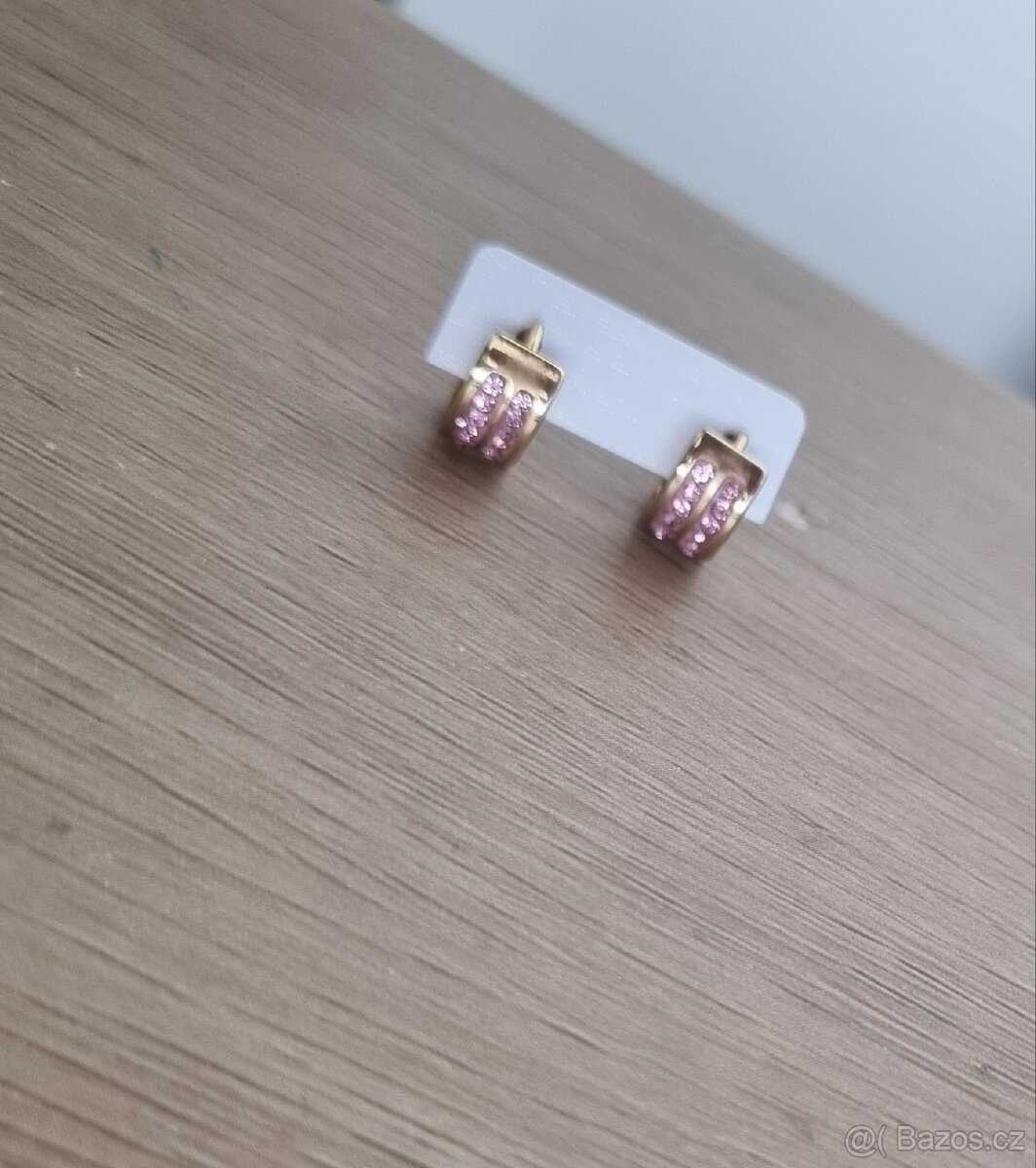 Nové dívčí ocelové náušnice s růžovými bižu kamínky - 3