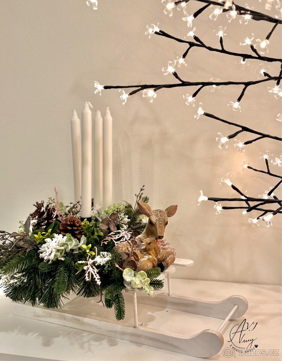 Adventní svícen - sáňky se srnečkama - 3