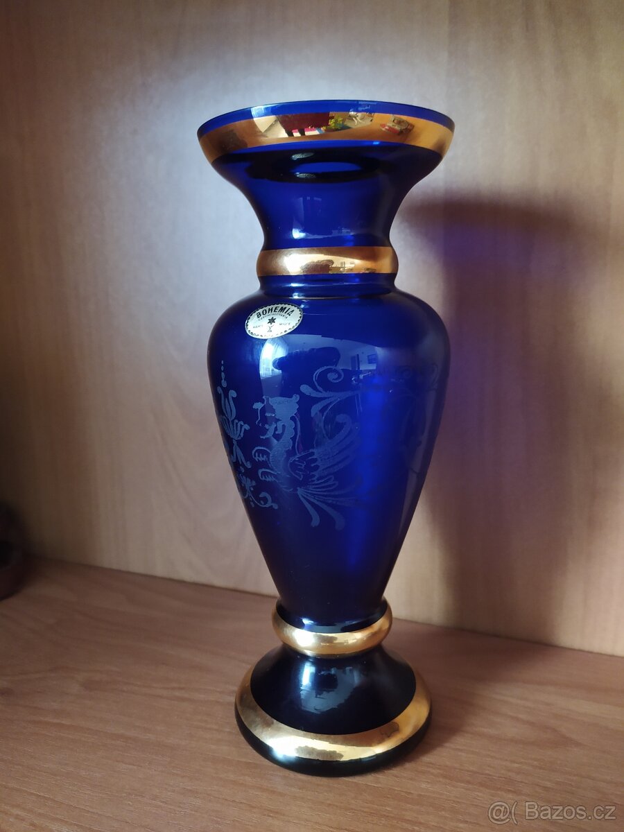 Broušená retro váza Bohemia modré sklo - 3