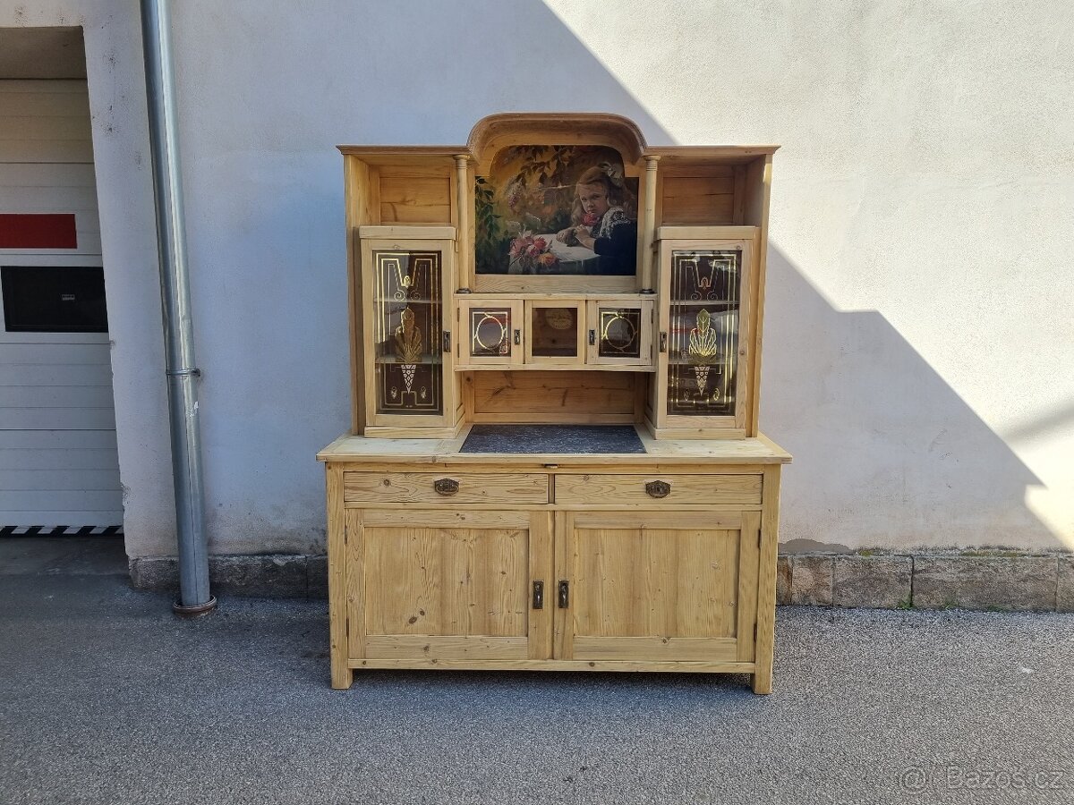 LUXUSNÍ VELKÁ KREDENC-MALBA NA PLATNĚ-VŠE PŮVODNÍ - 3