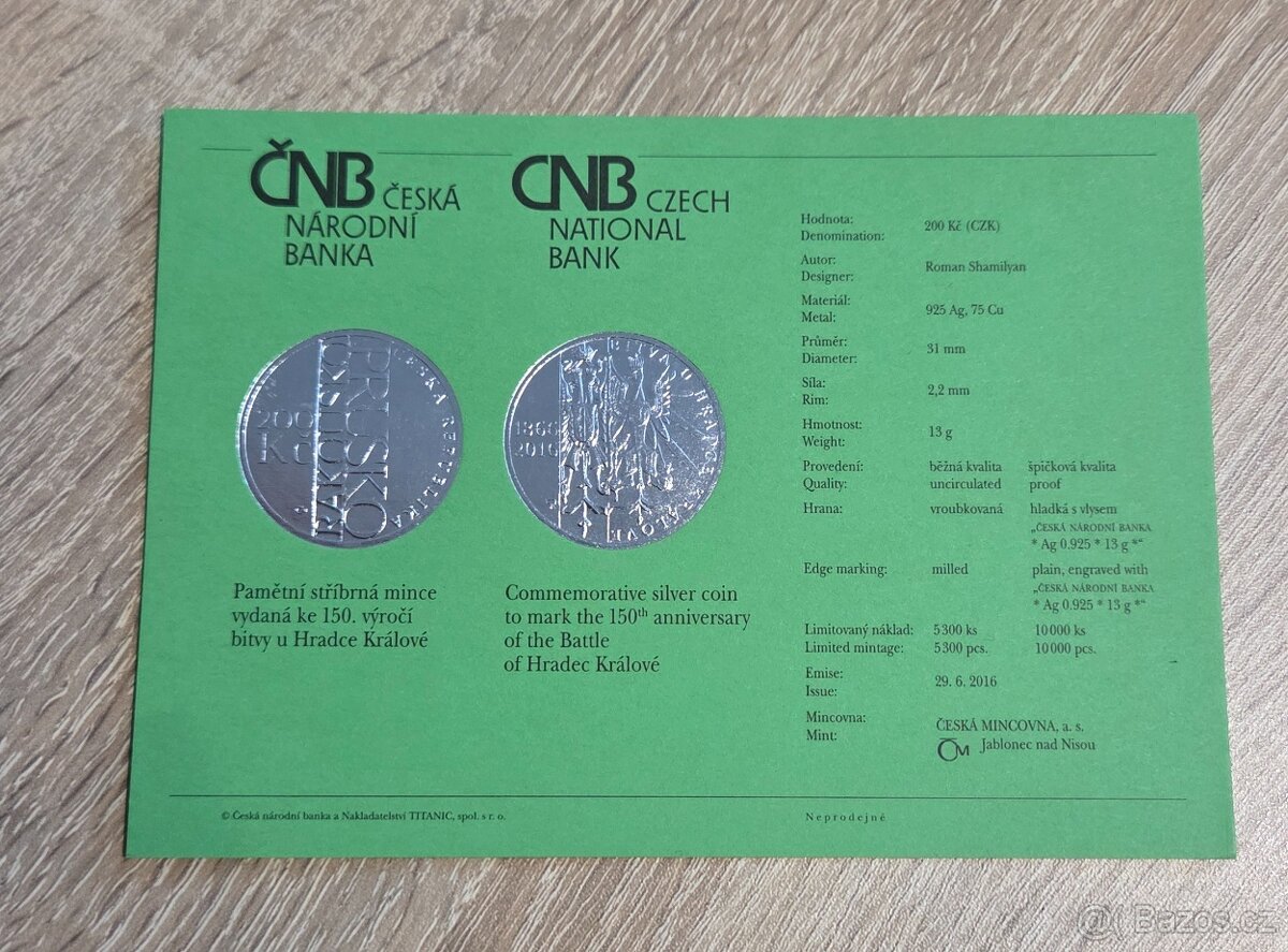 Stříbrná mince 200kč 150. výročí bitvy u Hradce Králové 2016 - 3
