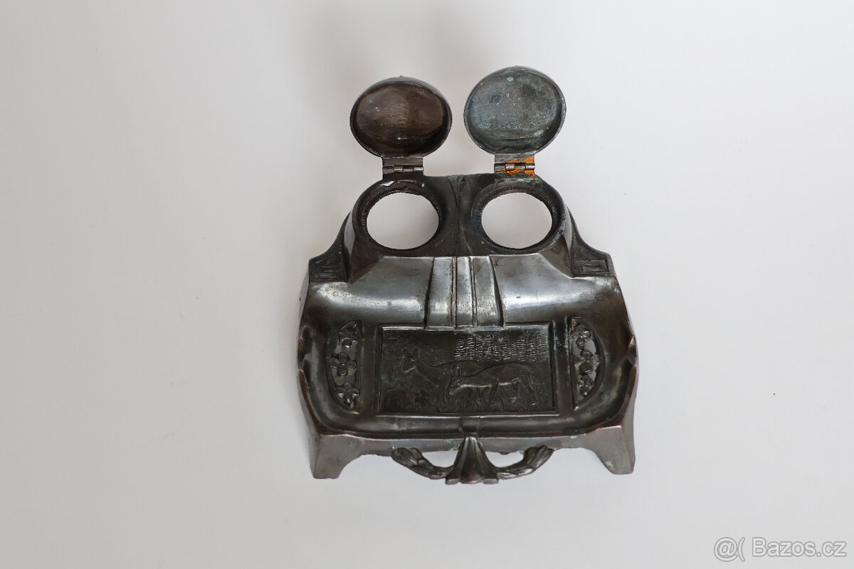 secesní kalamář srnec srna, lesní motiv starožitný - 3