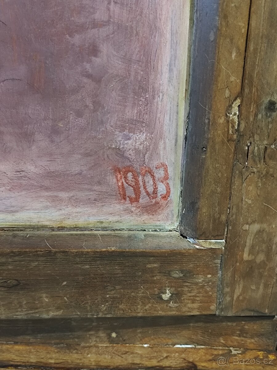 Starožitná, malovaná rohová skříňka - 3