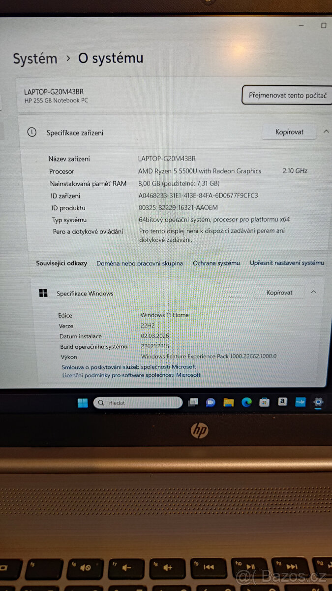 HP255 G8 AMD Ryzen 5 5500U s Radeon graphics - 3