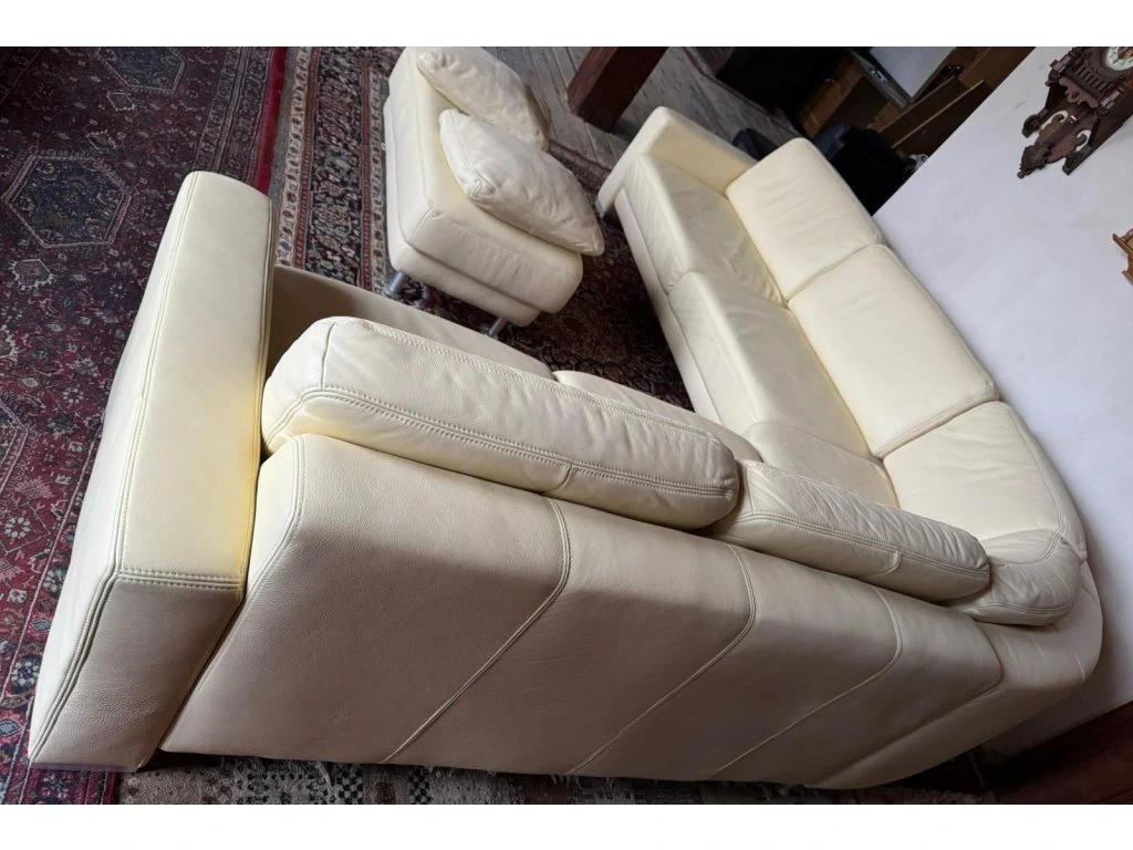 Luxusní moderní rohová kožená sedací souprava + taburet,3221 - 3