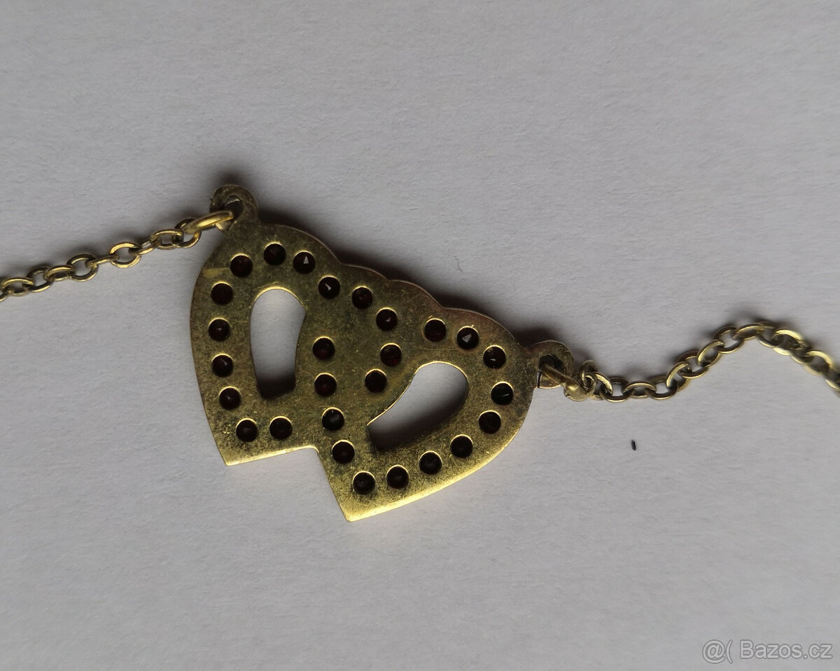 český granát - stříbrný pozlacený náhrdelník - 3