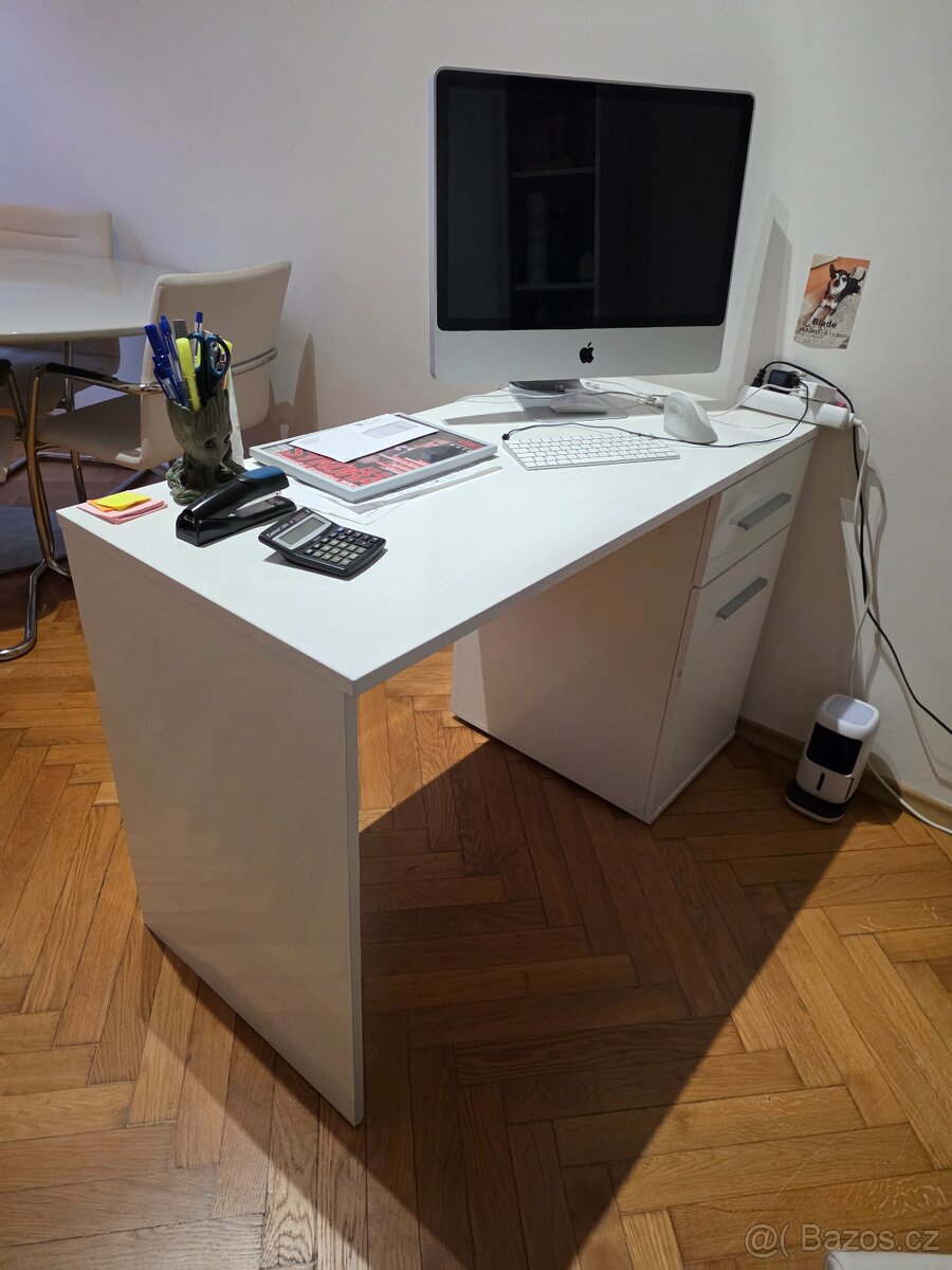 Psací stůl - bílý lesklý - 120x55x75 cm - 3