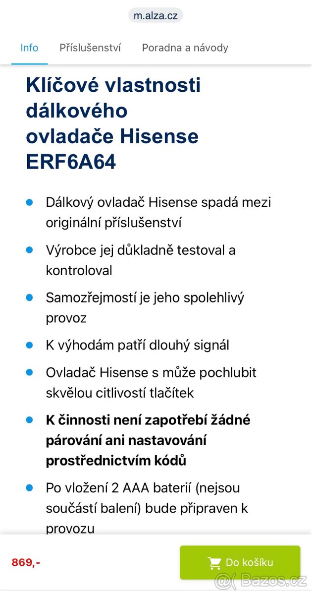 Dálkový ovladač Hisense ERF6A64 originální - 3