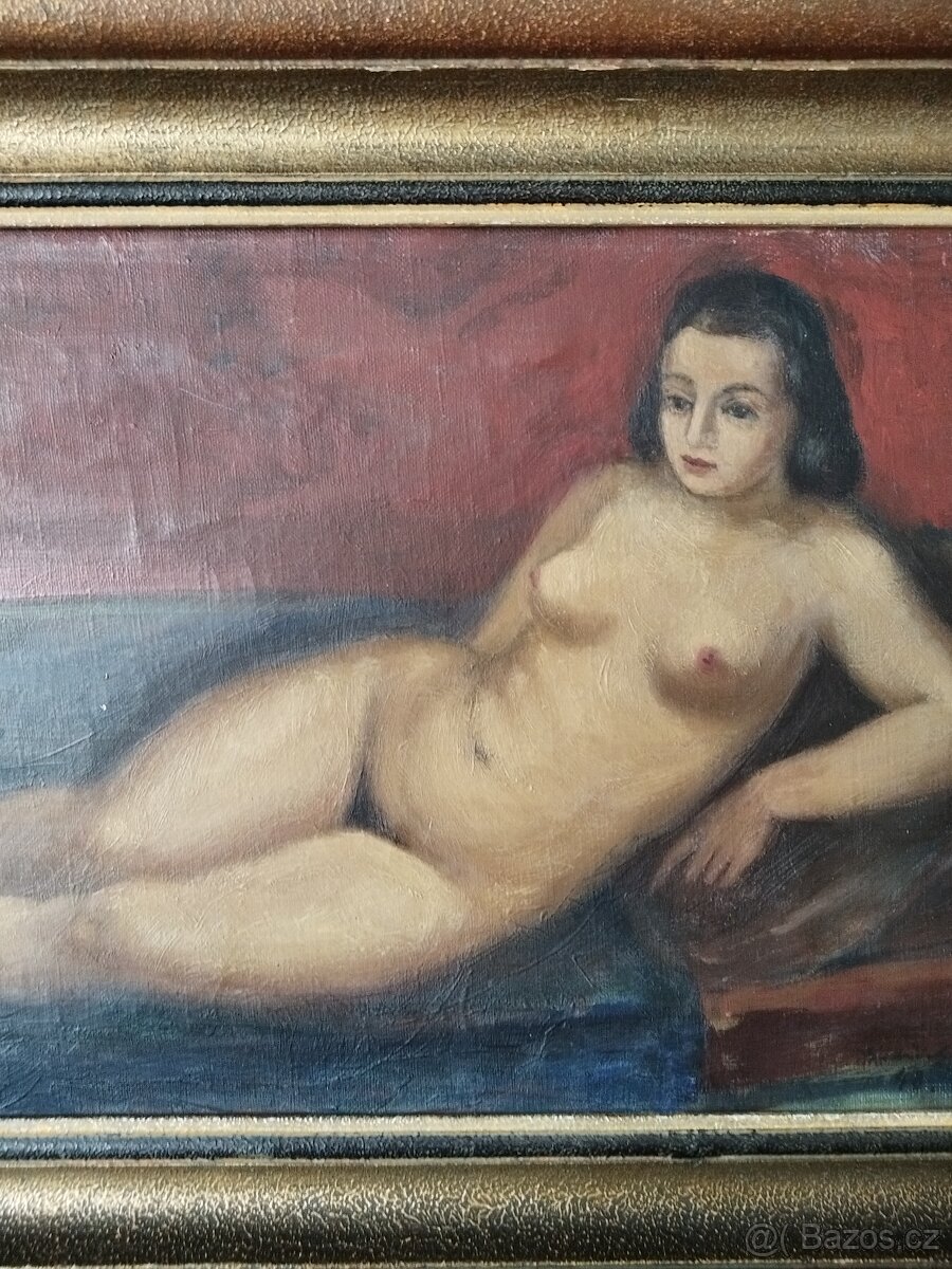 obraz LEŽÍCÍ DÍVKA, akt, olej, sign. Bedřich Knopp 1948 - 3