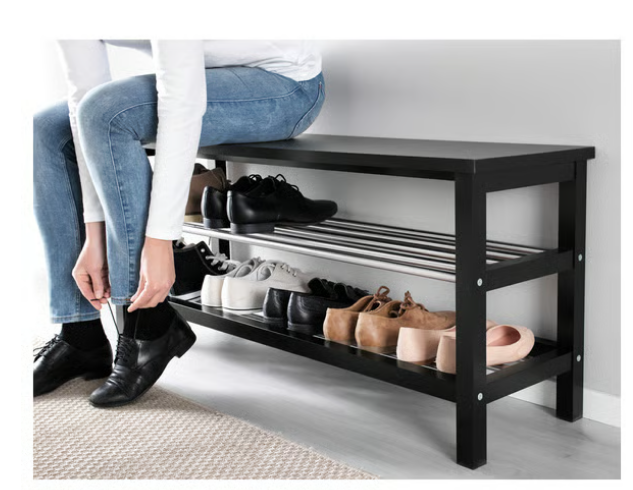 Lavice s botníkem, černá, 108x34x50 cm - 3