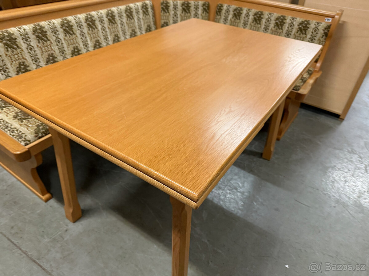 Dubová rohová lavice ,rozkládací stůl a tři židle - 3