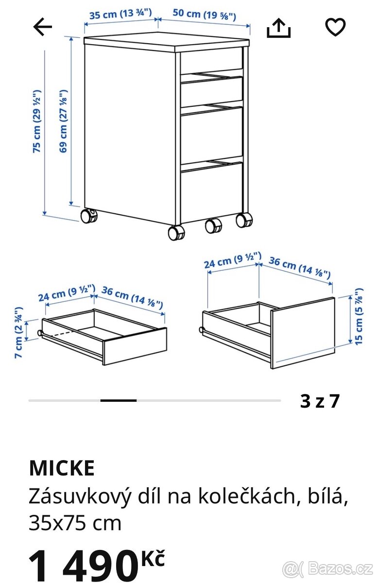 Zásuvkový díl Micke 2x - 3