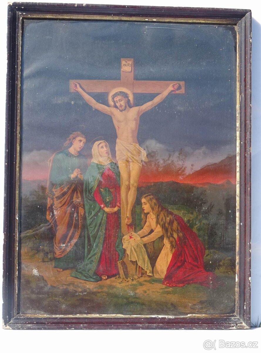 Staré obrazy v dřevěném rámu . - 3