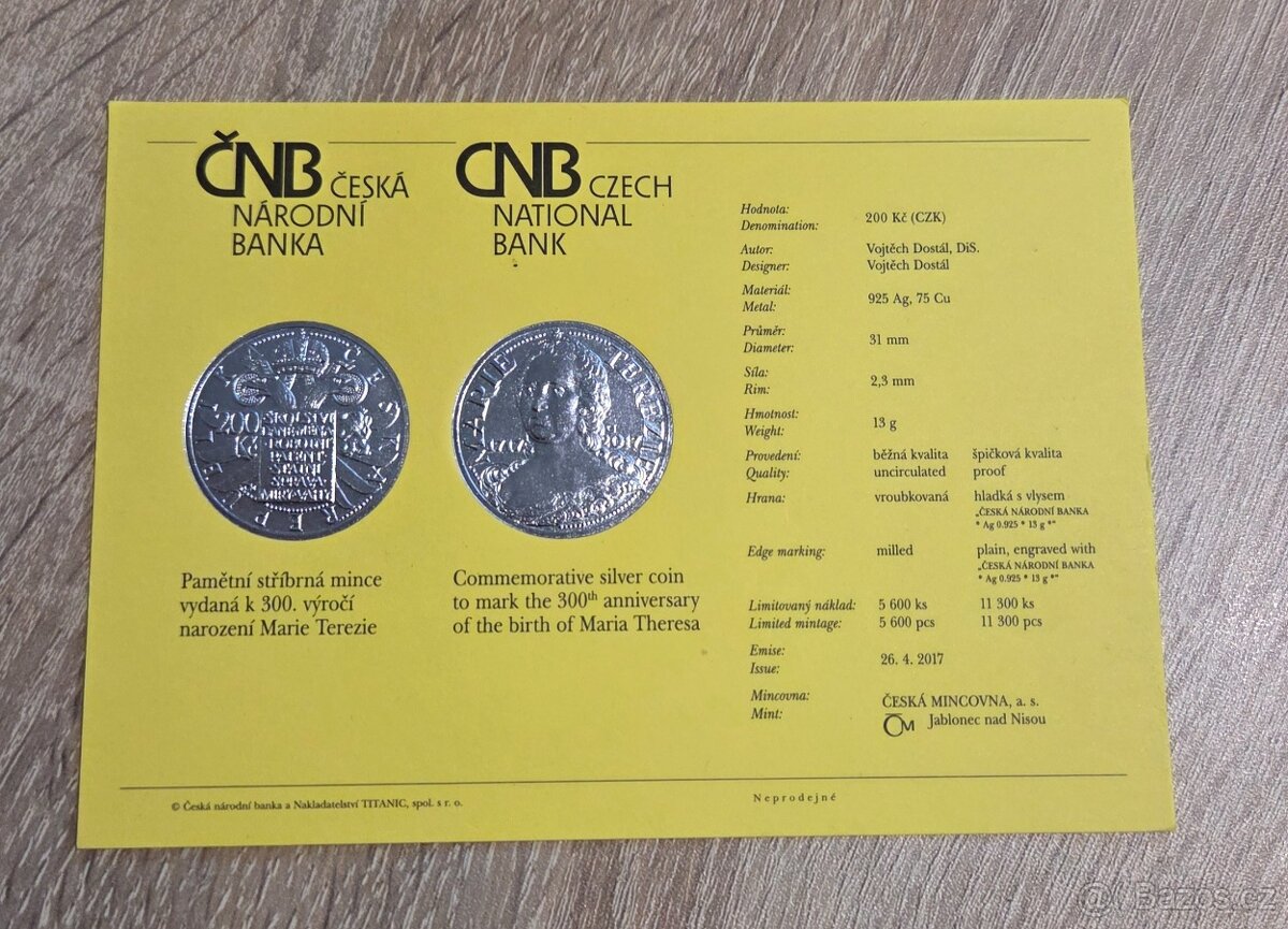 Stříbrná mince 200kč narození Marie Terezie 2017 - 3