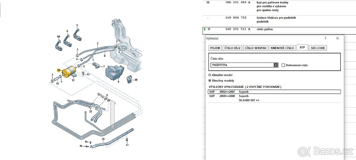Čistič filtr paliva Škoda Superb 1 benzín originál - 3