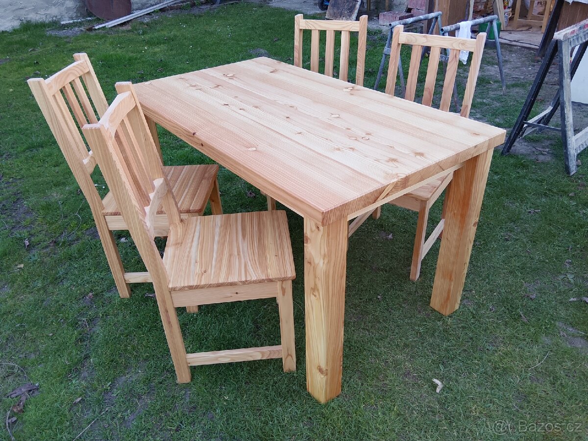 Modřínový jídelní stůl a židle - 3