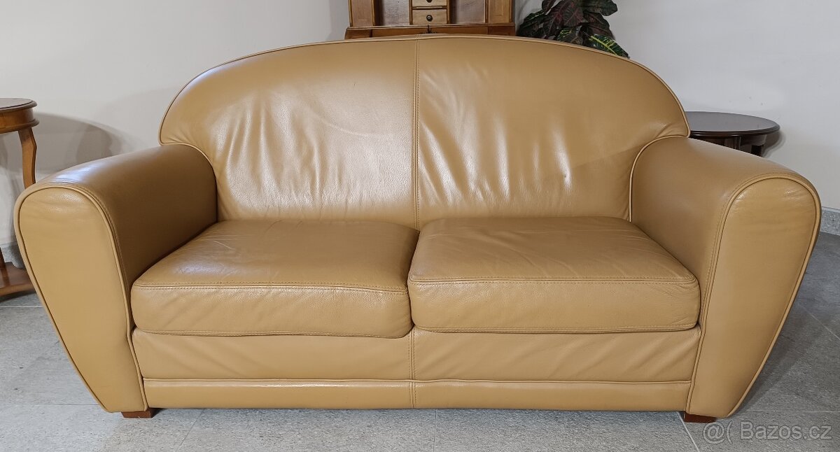 Kožená sedací souprava 3+2, retro styl. - 3