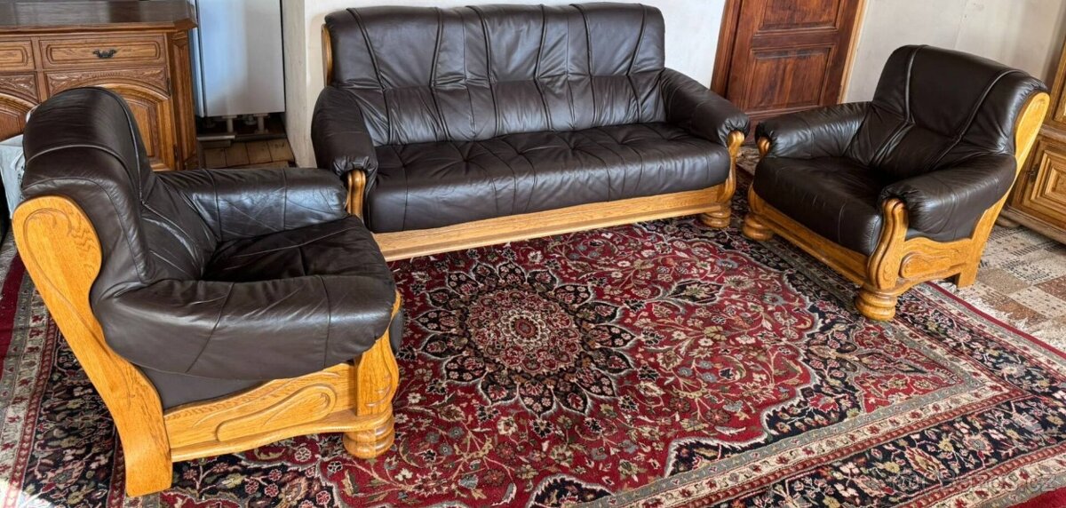 Rustikální kožená dubová souprava 3+1+1,6290 - 3