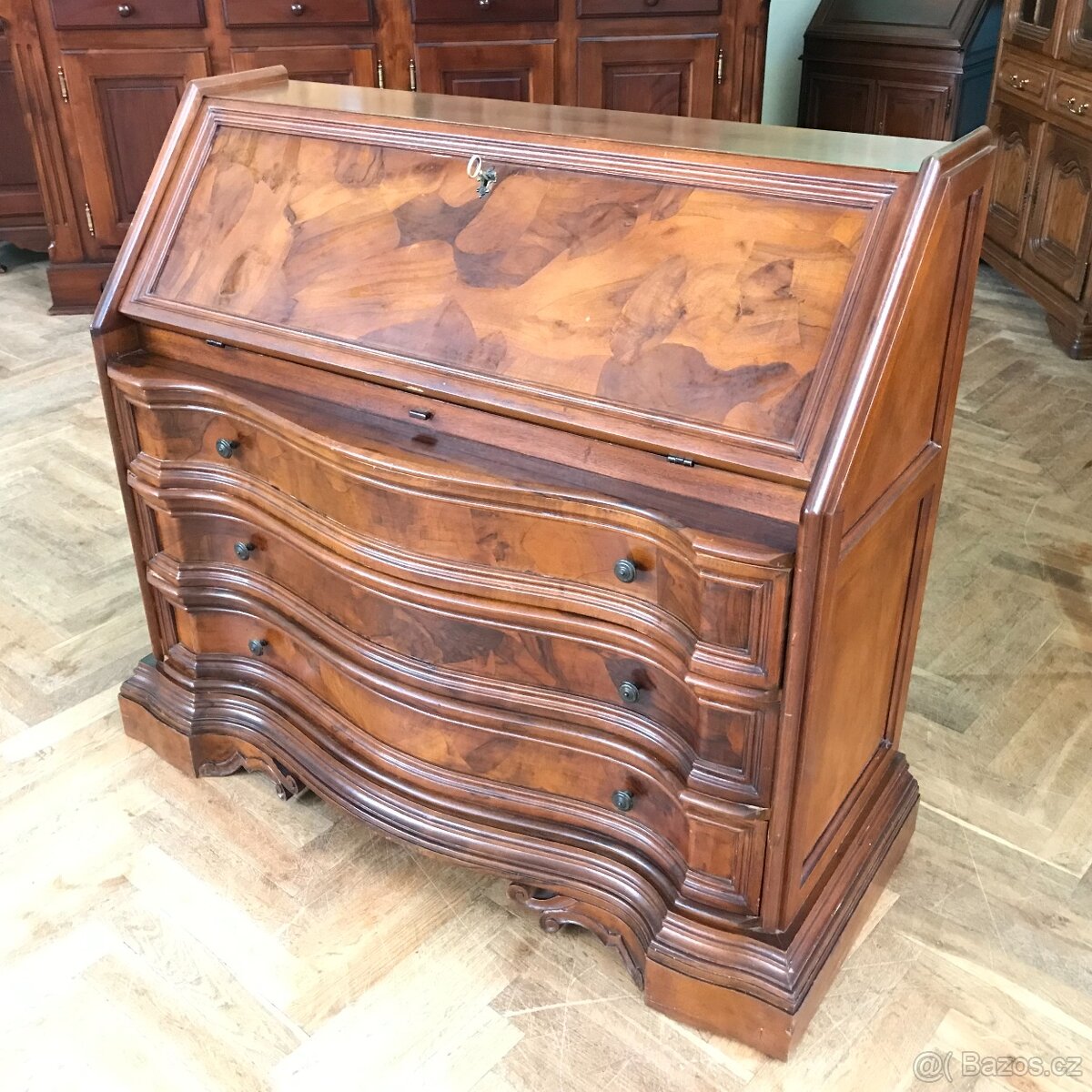 Sekretář - psací stůl zámecký, vykládaný dub - 3