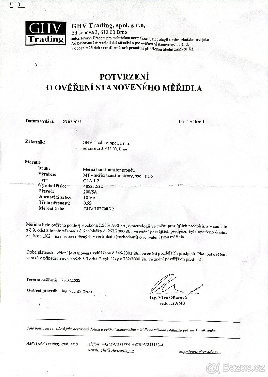 🧰 Měřicí transformátory proudu CLA 1.2 – 200/5 A, 3ks
- 3