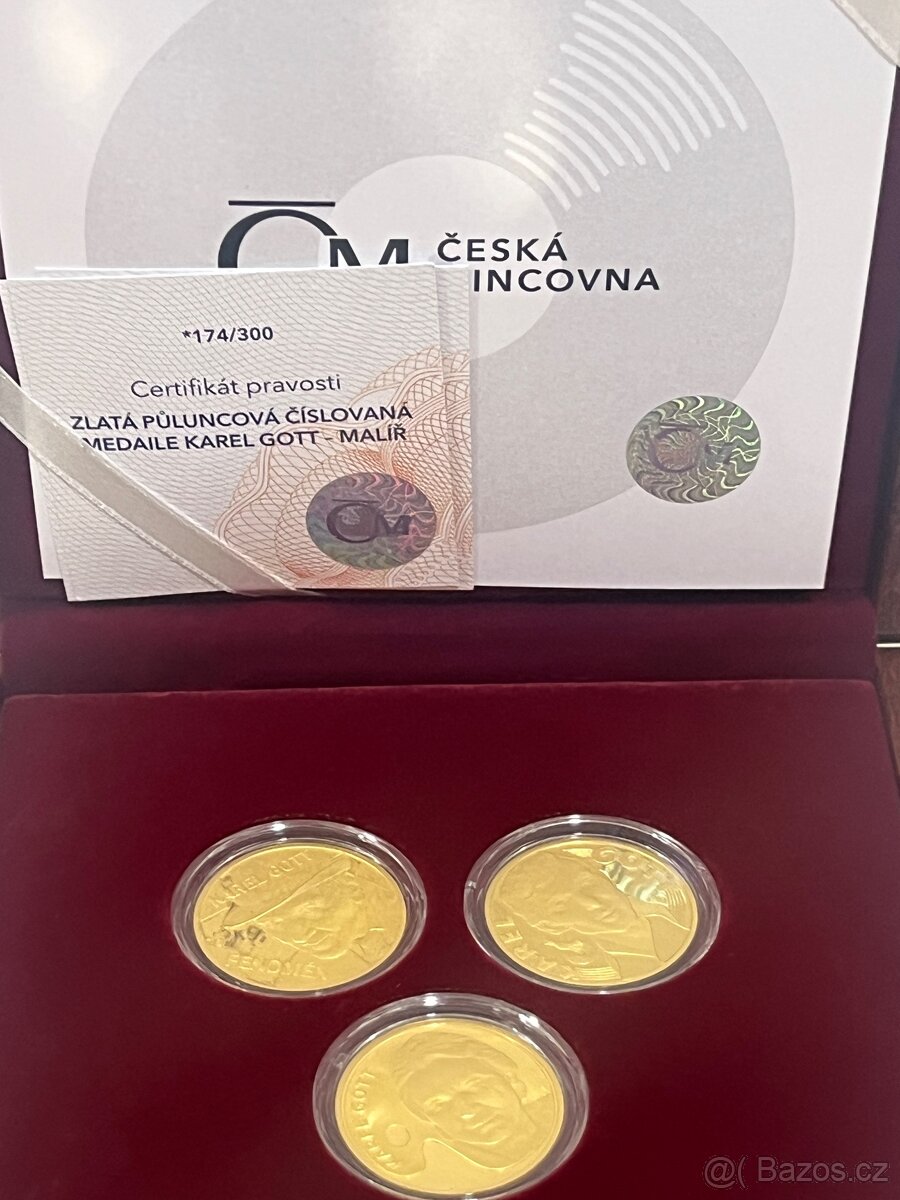 Zlato/ sada zlatých 1/2oz mincí 3 medailí Karla Gotta - 3