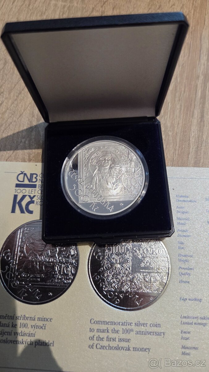Stříbrná mince 500kč Vznik Československých platidel Proof - 3