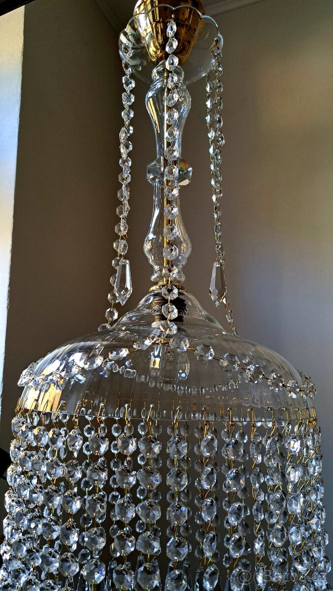 Starožitný celoskleněný křišťálový lustřík, lustr, - 3