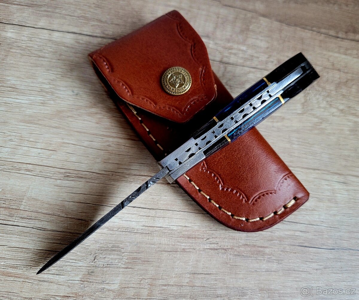 nový kapesní Damaškový nůž A+ ručně vyroben + kožený pouzdro - 3
